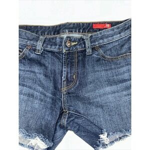 X2 Denim Laboratory Denim Shorts Size 4 Dark Wash Cut Y2K Festival